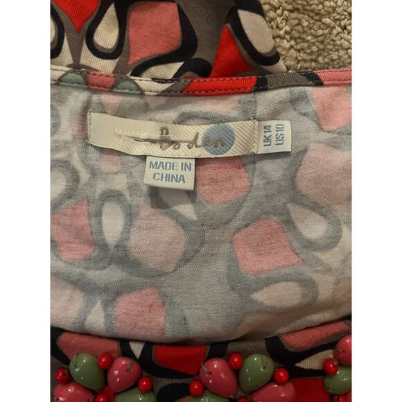 Boden Beaded Sleeveless Top US 10 UK 14 Pink Red Floral Geometric Print - Picture 2 of 7